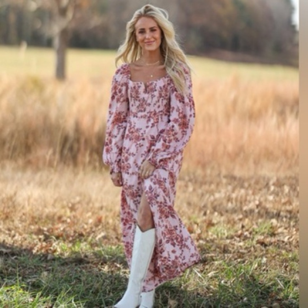 Free People Jaymes Floral Print Long Sleeve Dress Pink Size Small